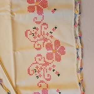 Vintage TWO Crocheted & Embroidered Standard White Pillowcases Granny Made NWOT